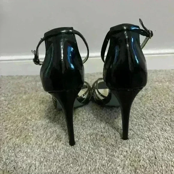 Blue by Betsey Johnson SB Rosin Black Embellished Sandal Heels Size 9 - Picture 3 of 9